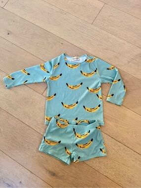 Bobo Choses Kids skyblue Banana Print swimming suit Set 6y-9